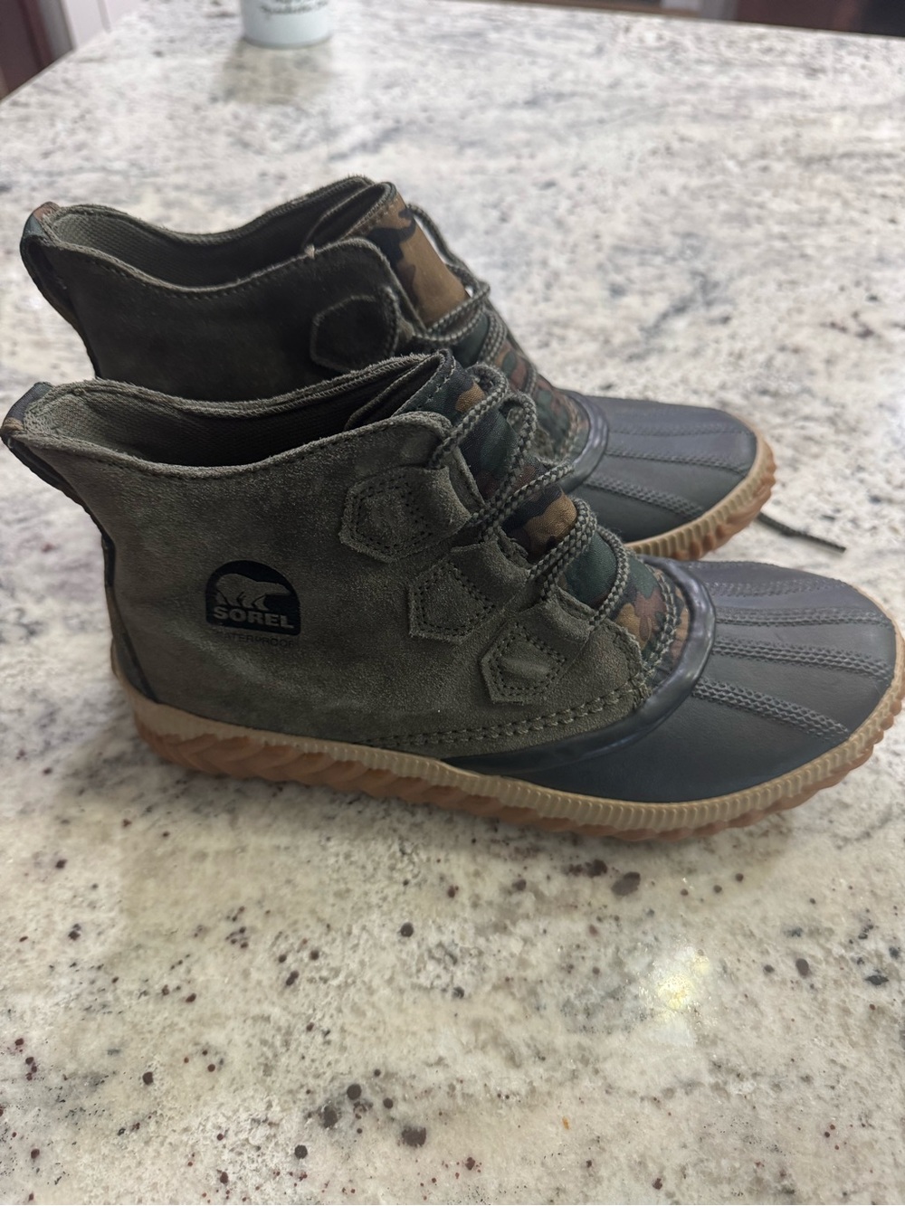 Sorel womans Olive Green and Tan Waterproof Boots